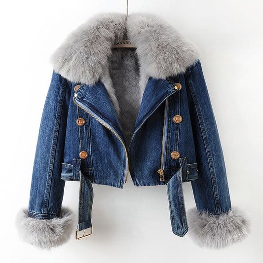 Fancy | Chaqueta denim con cuello de pelo