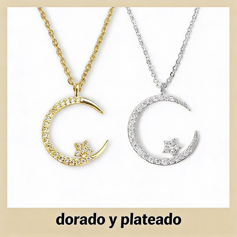 Collar Brillante con Luna Y Estrellas