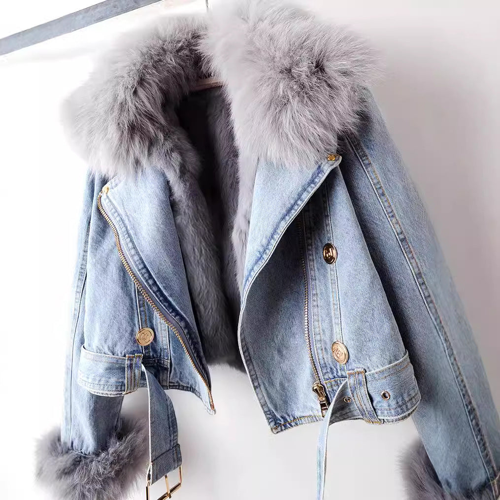 Fancy | Chaqueta denim con cuello de pelo