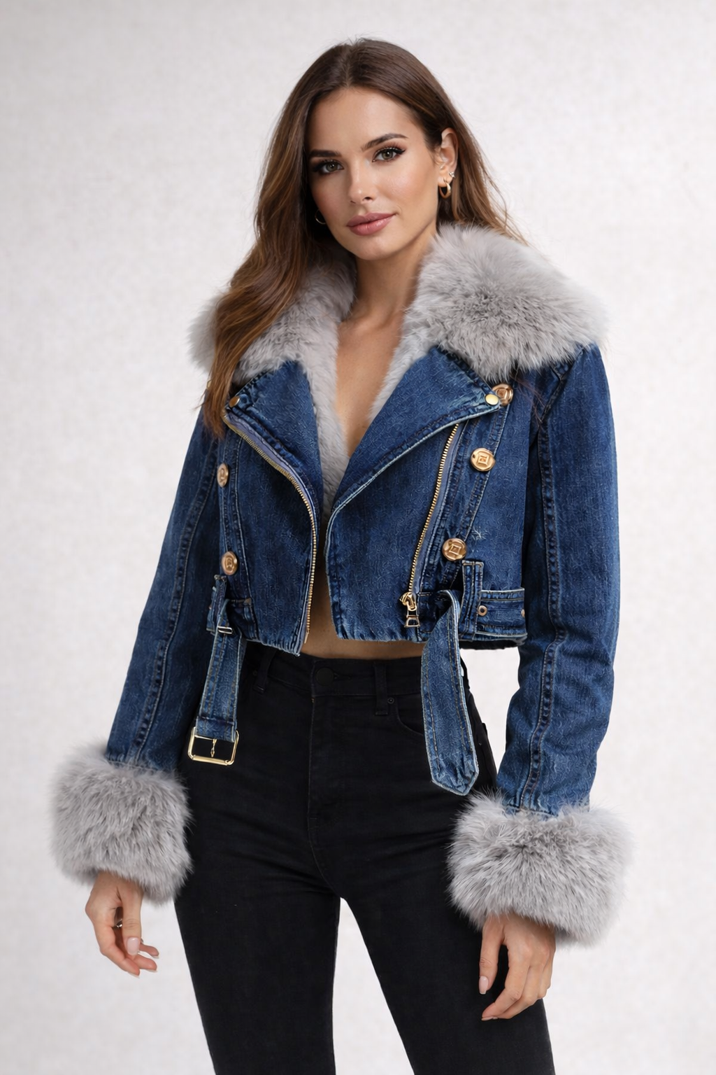 Fancy | Chaqueta denim con cuello de pelo