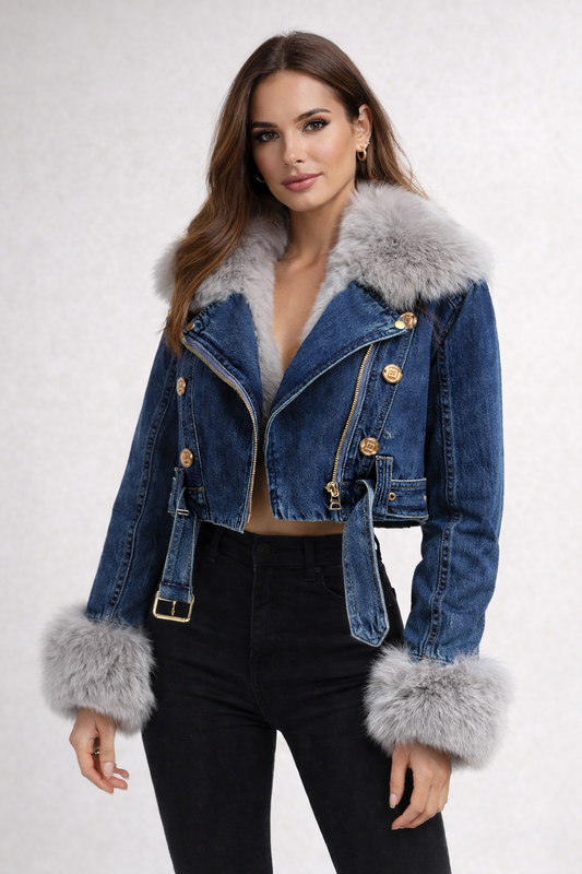 Fancy | Chaqueta denim con cuello de pelo