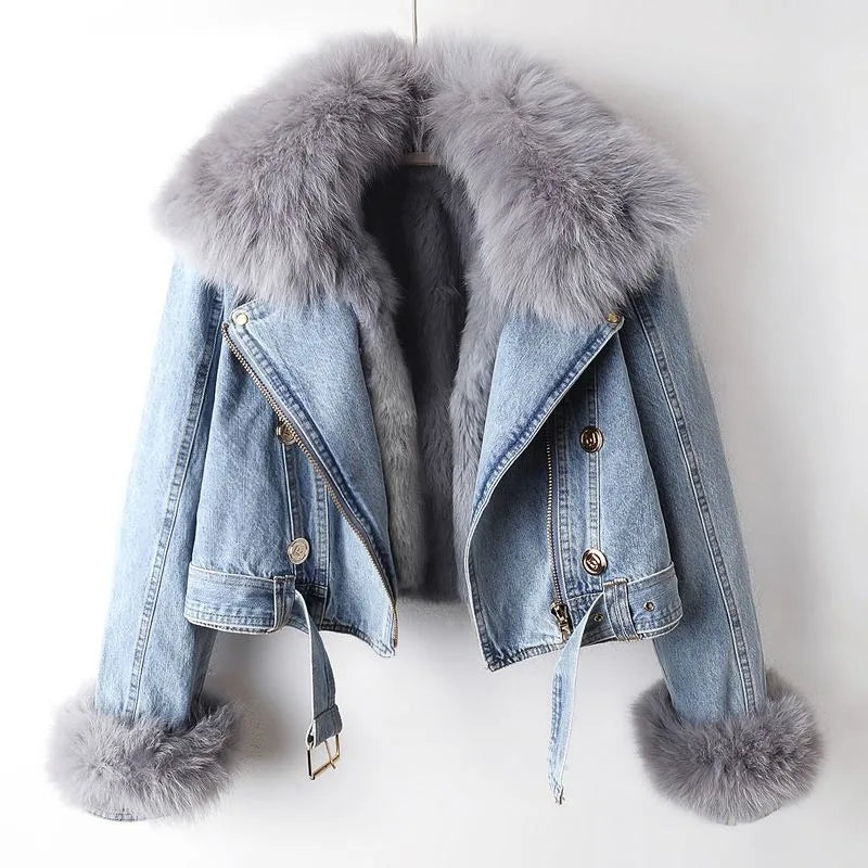 Fancy | Chaqueta denim con cuello de pelo